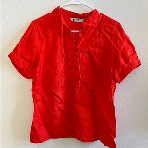 Carole Little Bright Poppy-Red Linen Top